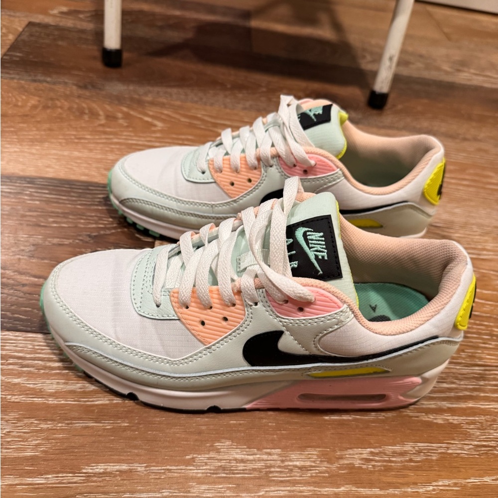 Nike Air Max 90 Pastel Mint Pink Yellow Black Accent Sneakers